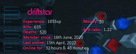Player statistics userbar for driftstar