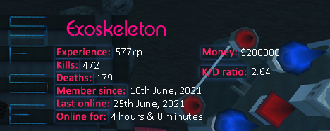 Player statistics userbar for Exoskeleton